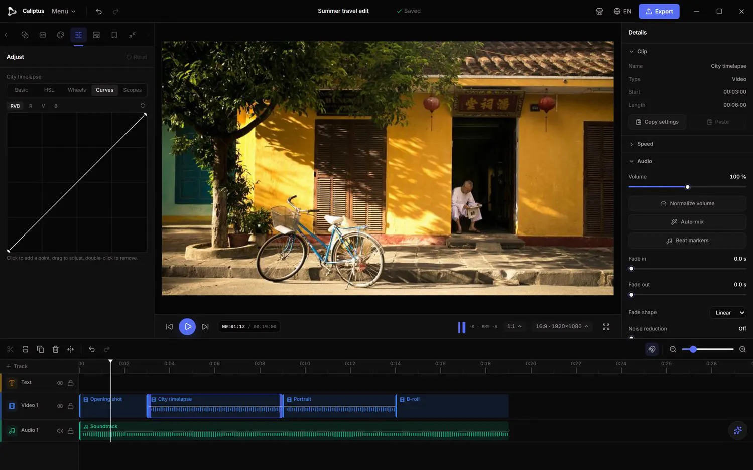 Curves for fine contrast and per-channel color control.
