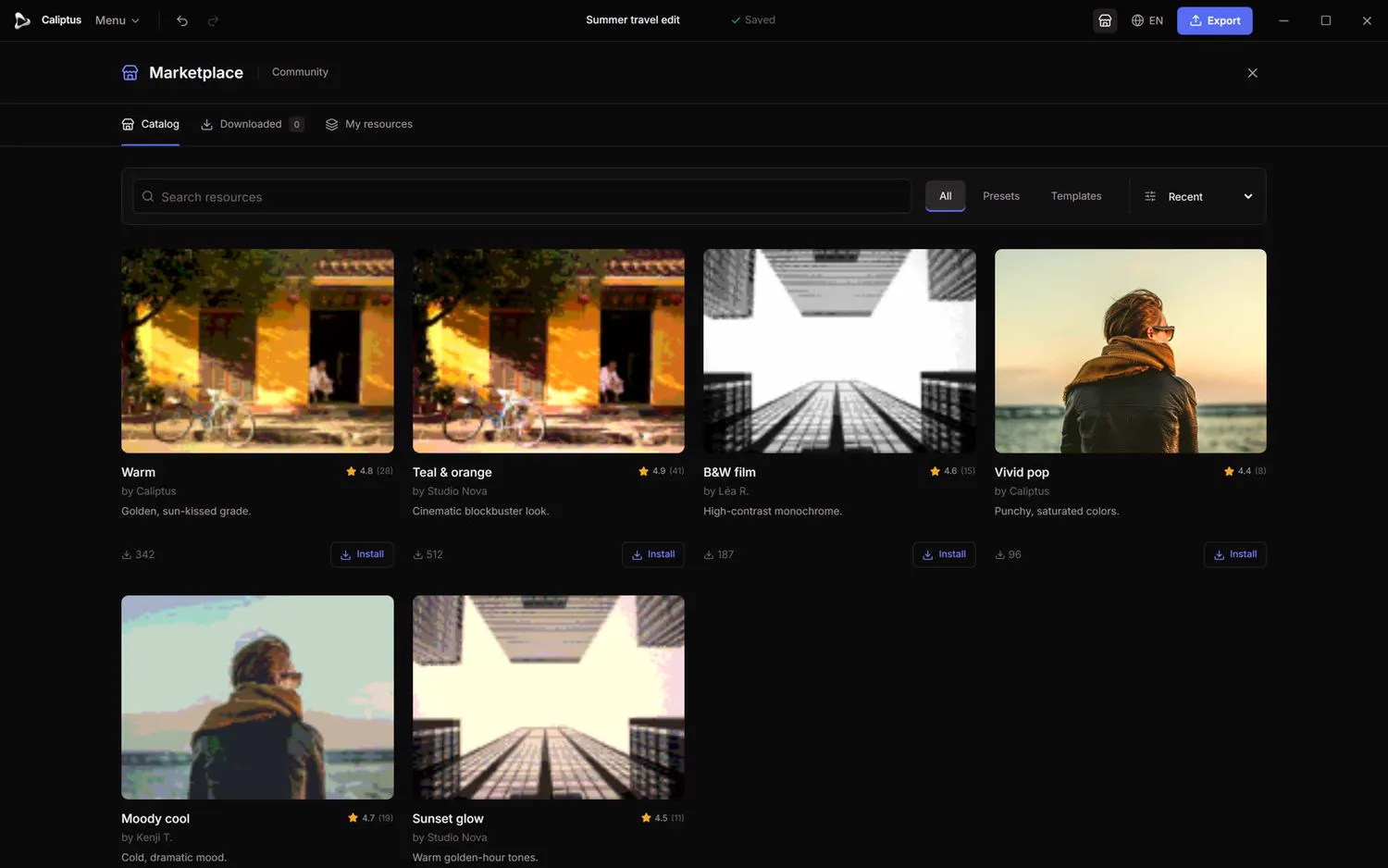 The community catalogue: search, sort, rate and install.